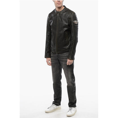 Diesel RED TAG Leather L-COBBE Jacket with Cut-Out Detail on Sleeve