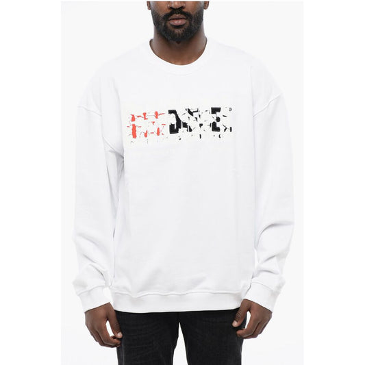 Diesel Solid Color S-NABEL-M Crew-neck Sweatshirt with Cracked Effe
