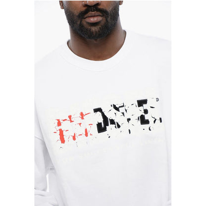 Diesel Solid Color S-NABEL-M Crew-neck Sweatshirt with Cracked Effe
