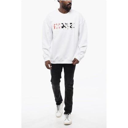 Diesel Solid Color S-NABEL-M Crew-neck Sweatshirt with Cracked Effe