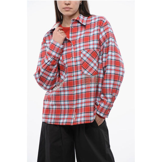 Woolrich Plaid Check Cotton Blend Overshirt with Fringed Details