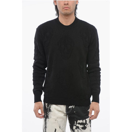 Alexander McQueen Crew Neck SKULL Jacquard Cotton Sweater