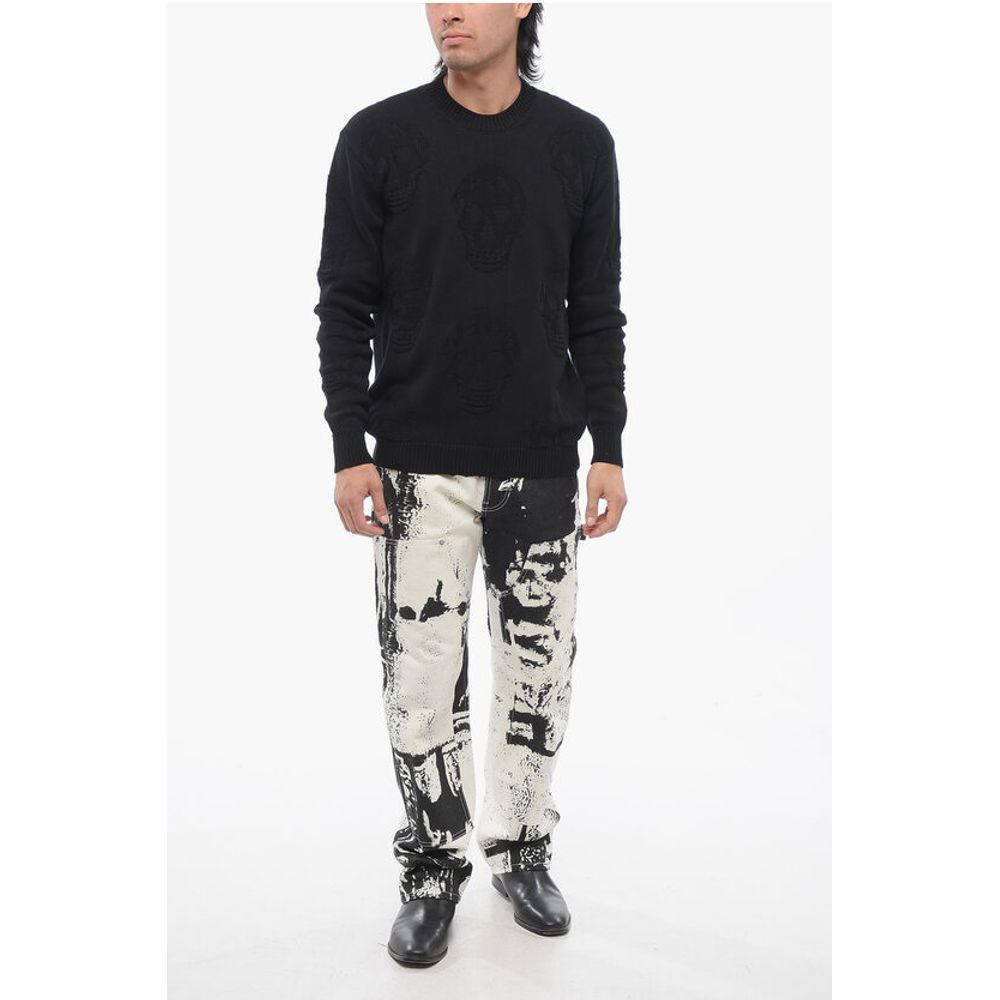 Alexander McQueen Crew Neck SKULL Jacquard Cotton Sweater