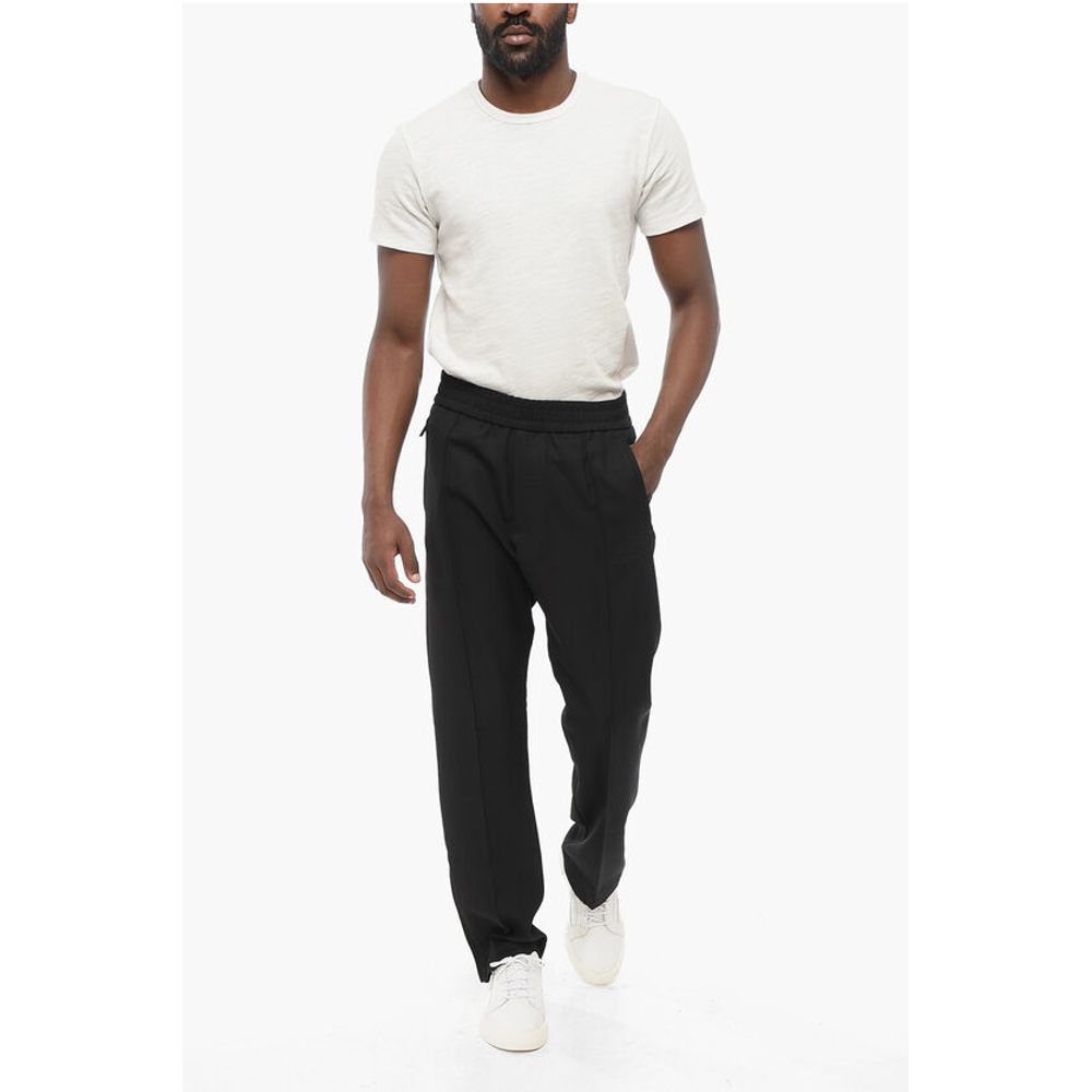 Armani EMPORIO Single-pleated Virgin Wool Pants with Elastic Waistb
