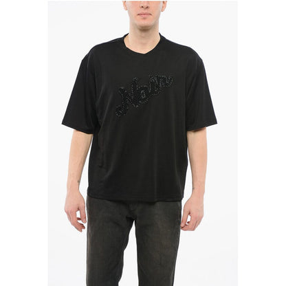 Armani EMPORIO Cotton Blend NOIR T-Shirt with Beaded Embroidery