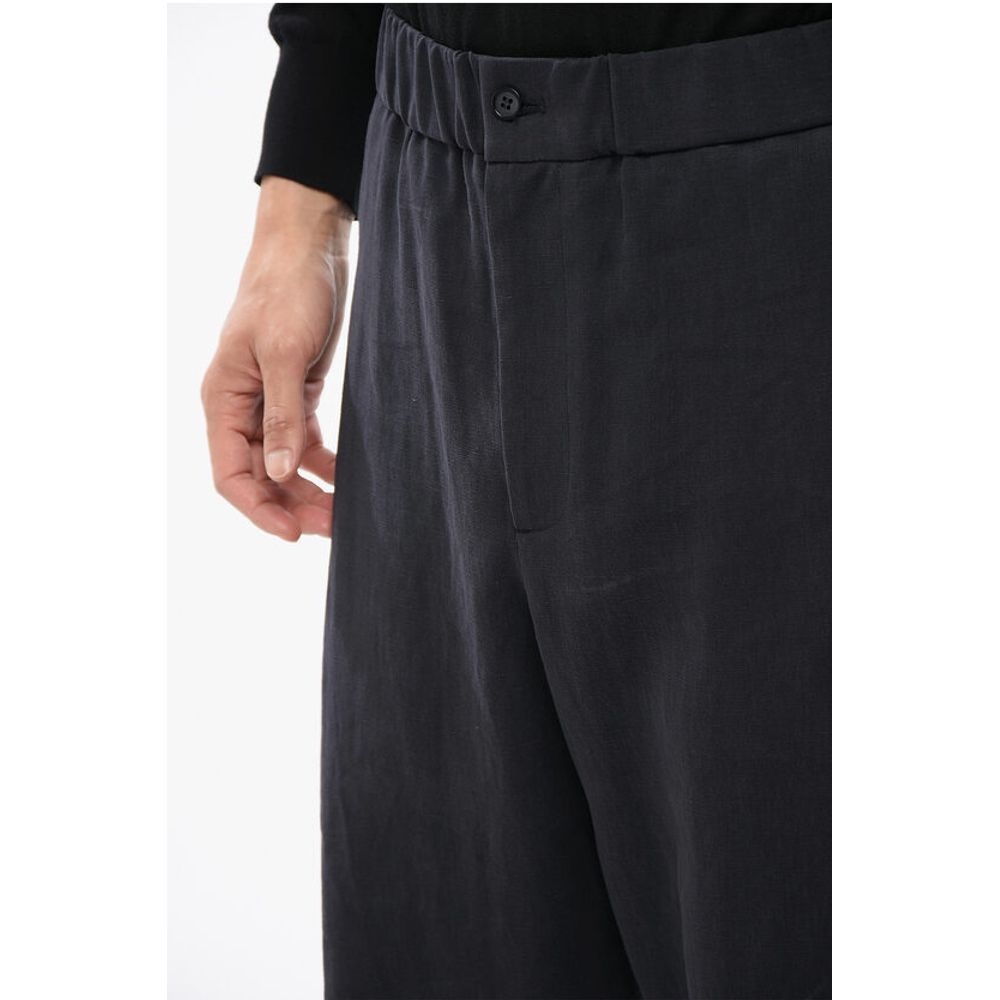 Armani GIORGIO Single-pleated Pure Linen Pants with Elastic Waistba