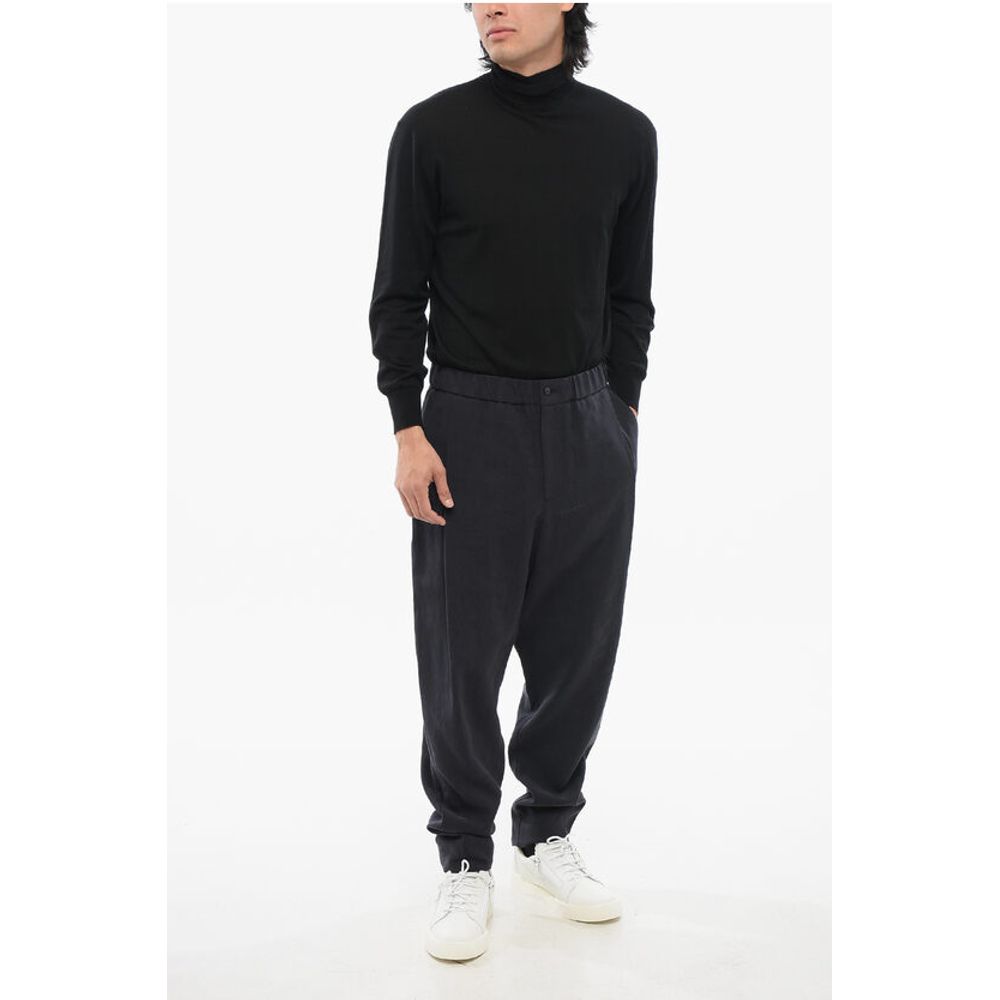 Armani GIORGIO Single-pleated Pure Linen Pants with Elastic Waistba