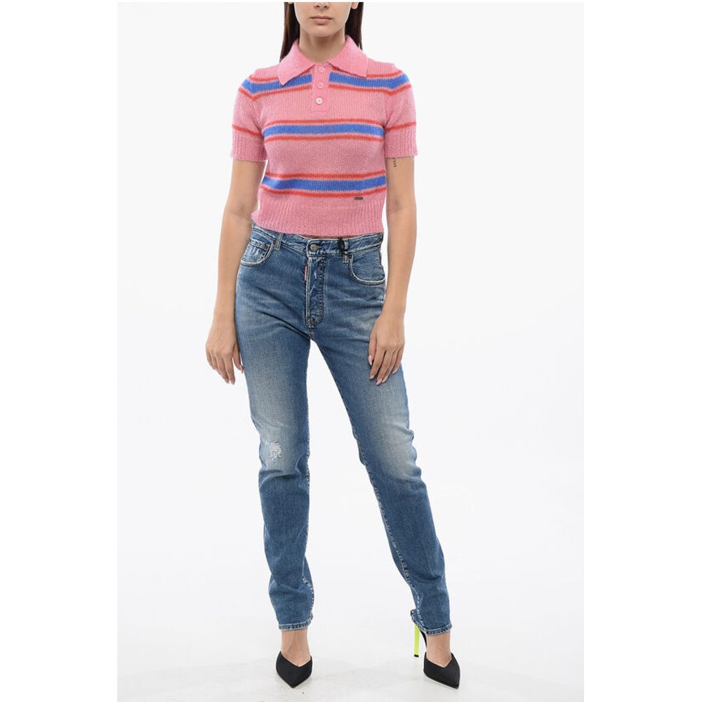 Dsquared² Mohair Blend SOFT Crop Polo with Balanced Stripe Motif