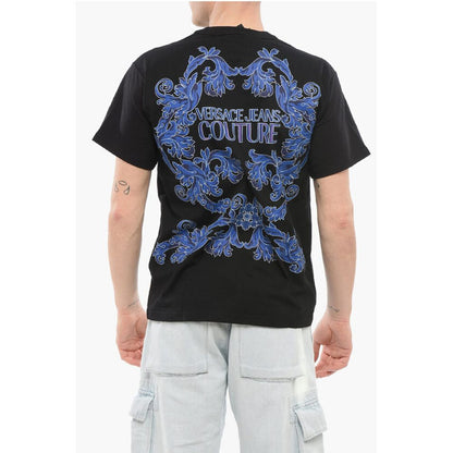 Versace JEANS COUTURE Crew Neck Cotton T-Shirt with Printed Breast-p