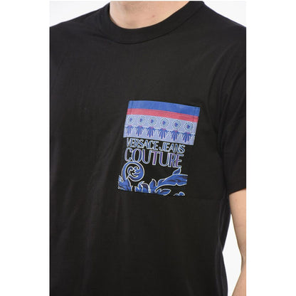 Versace JEANS COUTURE Crew Neck Cotton T-Shirt with Printed Breast-p