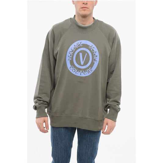 Versace JEANS COUTURE Crew Neck Brushed Cotton Sweatshirt with Print