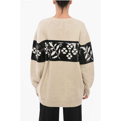 Max Mara Cashmere Blend FAGGI Crew Neck Pullover with Sequined Embroi