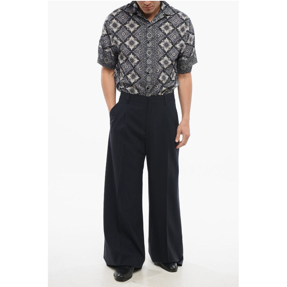 Etro Double-pleated Wool Blend Pants with Belt Loops