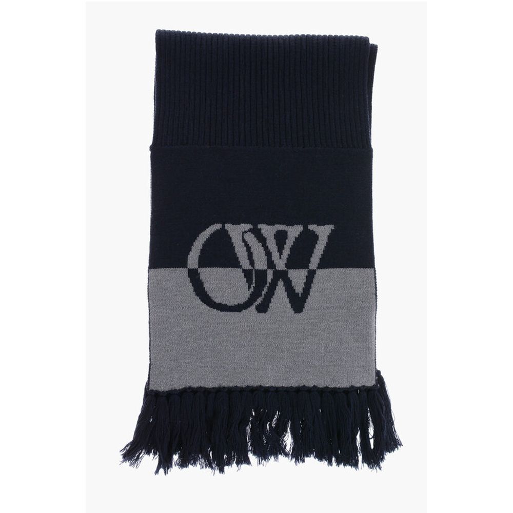 Off-White Two-Tone Virgin Wool Scarf with Fringes