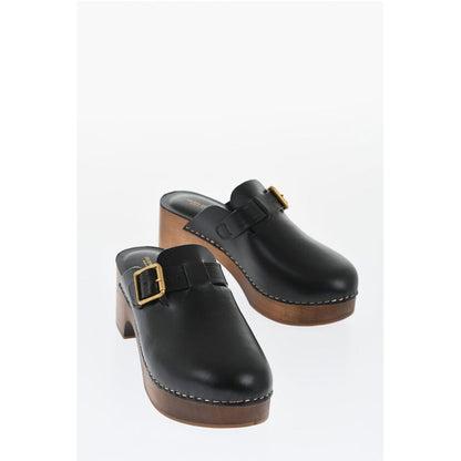 Golden Goose Leather PROVENCE Clogs with Golden Buckle Heel 6.5cm