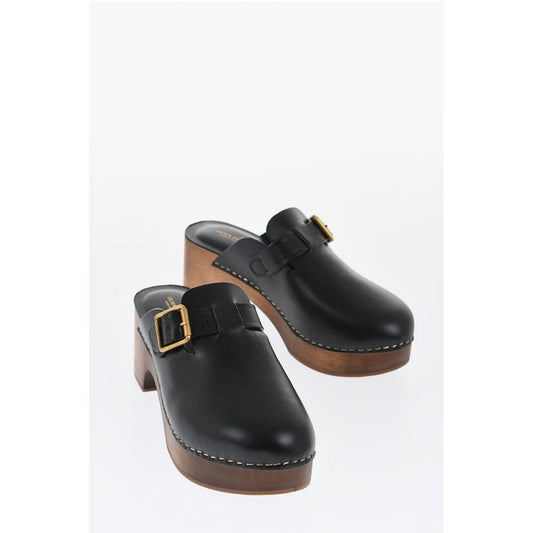 Golden Goose Leather PROVENCE Clogs with Golden Buckle Heel 6.5cm