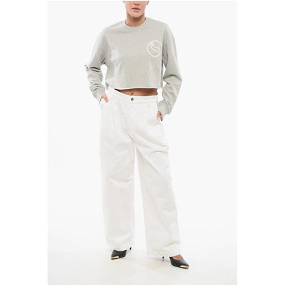 Stella McCartney Cropped Fit Sweatshirt with Raw-cut Hem and Logo Patch