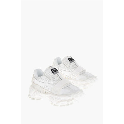 Off-White Solid Color Perforated Fabric Low-Top Sneakers