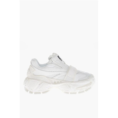 Off-White Solid Color Perforated Fabric Low-Top Sneakers