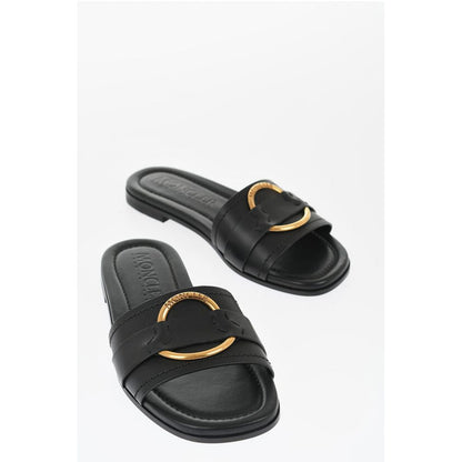 Moncler Leather Sandals with Golden Effect Detail
