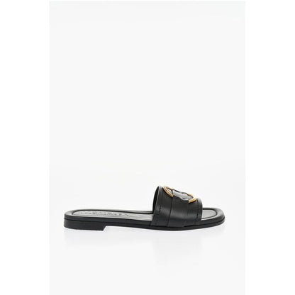 Moncler Leather Sandals with Golden Effect Detail