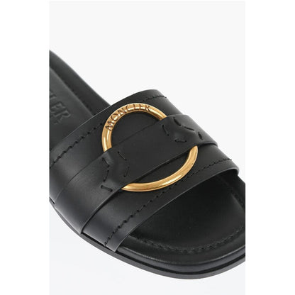 Moncler Leather Sandals with Golden Effect Detail
