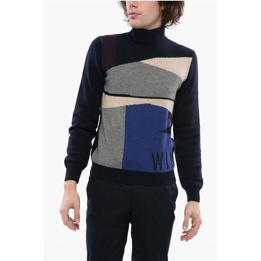 Corneliani Cashmere Turtleneck Sweater with Multicolored Brand