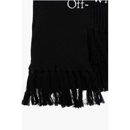 Off-White Asymmetrical Cotton and Cashmere Scarf with Fringes