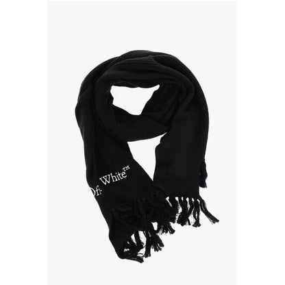 Off-White Asymmetrical Cotton and Cashmere Scarf with Fringes