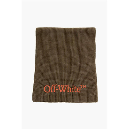 Off-White Virgin Wool Scarf with Embroidered Logo