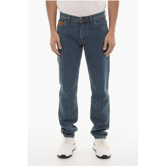 Corneliani ID Solid Color Jeans with Leather Details 18cm