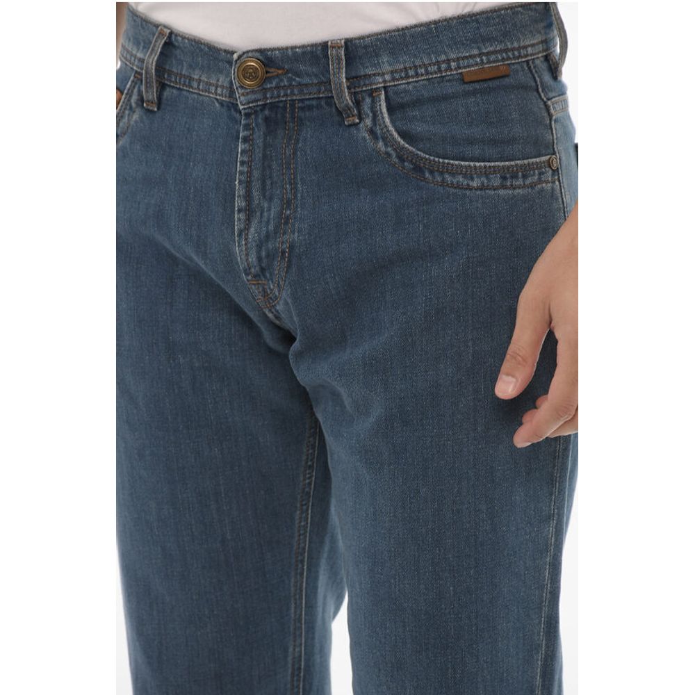 Corneliani ID Solid Color Jeans with Leather Details 18cm