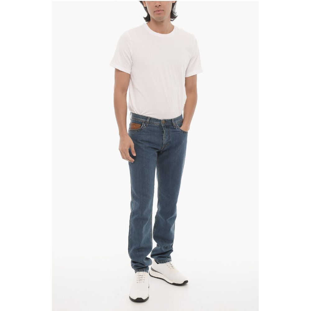 Corneliani ID Solid Color Jeans with Leather Details 18cm