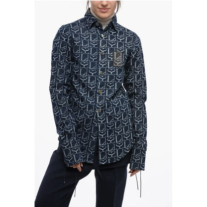 Ludovic de Saint Sernin Monogram Denim Shirt with Lace-up Cuffs