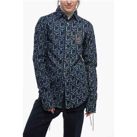 Ludovic de Saint Sernin Monogram Denim Shirt with Lace-up Cuffs
