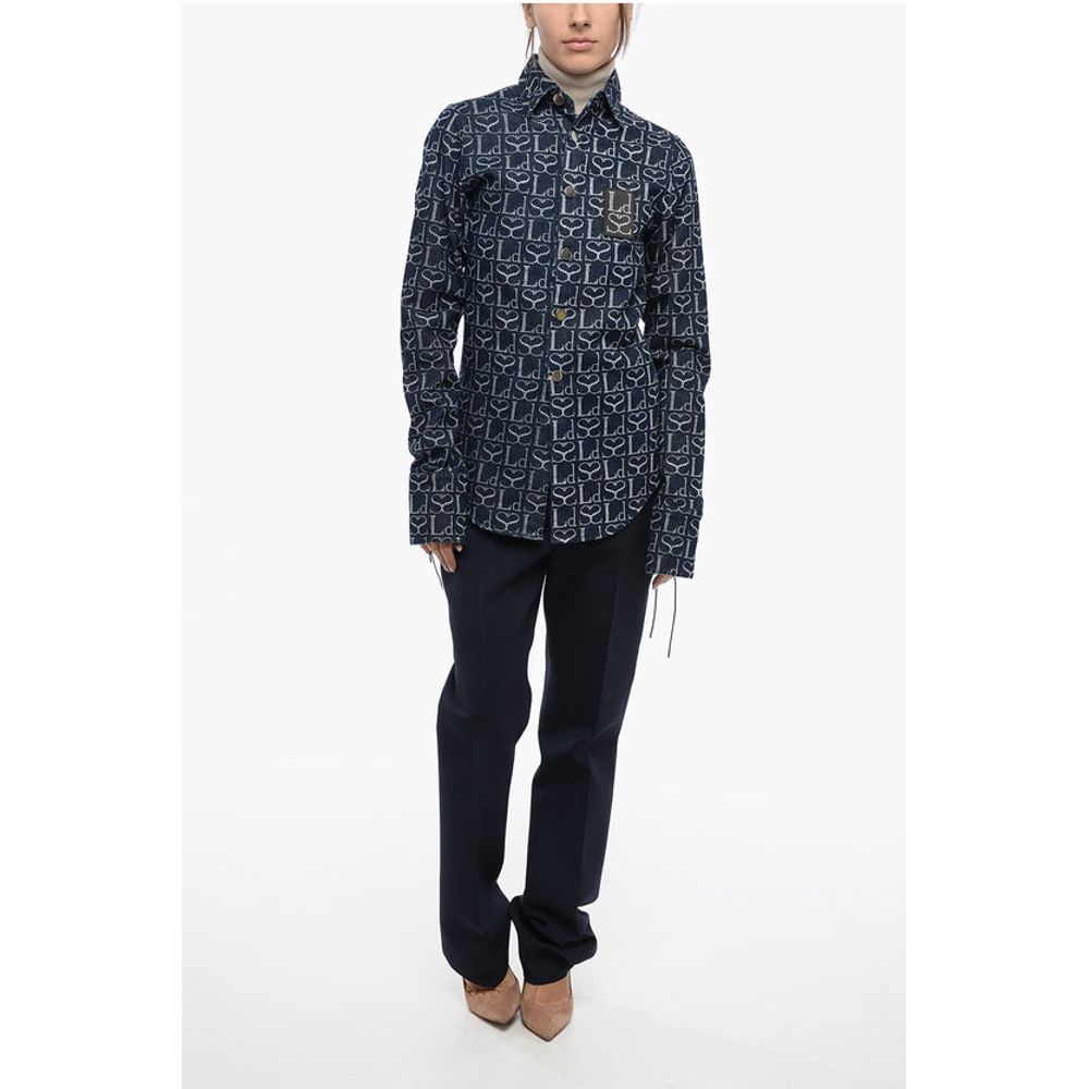 Ludovic de Saint Sernin Monogram Denim Shirt with Lace-up Cuffs