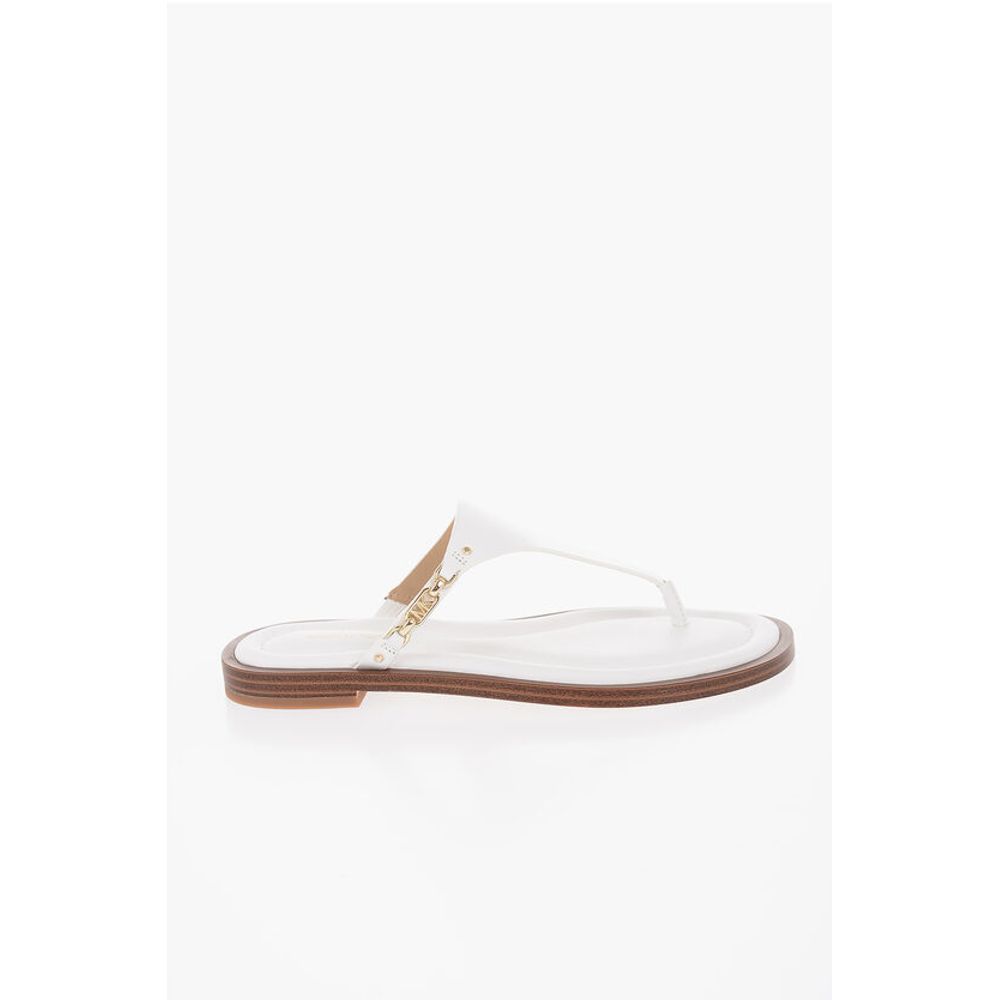 Michael Kors MICHAEL Leather DANIELLA Thong Sandals with Golden-Effect Mo