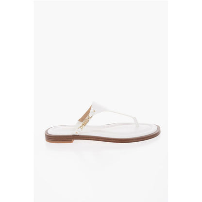 Michael Kors MICHAEL Leather DANIELLA Thong Sandals with Golden-Effect Mo