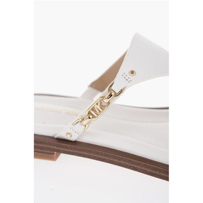Michael Kors MICHAEL Leather DANIELLA Thong Sandals with Golden-Effect Mo