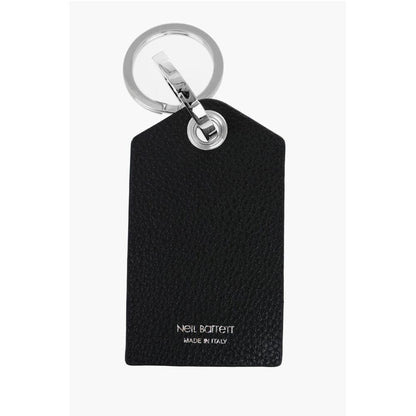 Neil Barrett Keyring with Textured Leather Pendant and Thunderbolt Detail