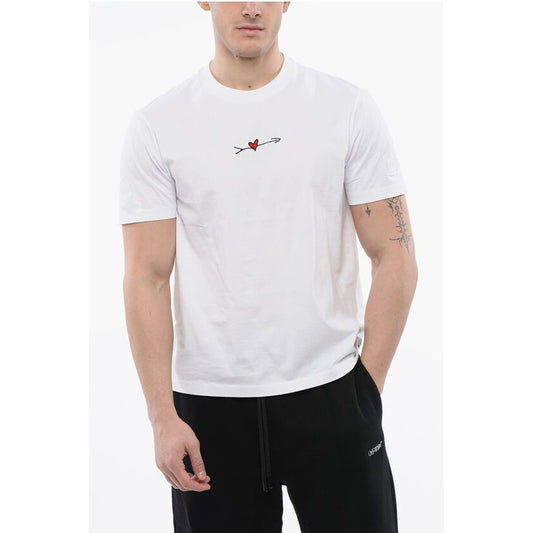 Neil Barrett Crew Neck CUPID Cotton T-Shirt with Embroidery