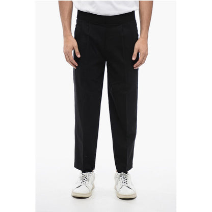 Neil Barrett Tapered Fit Linen Blend Pants with Double Pleat