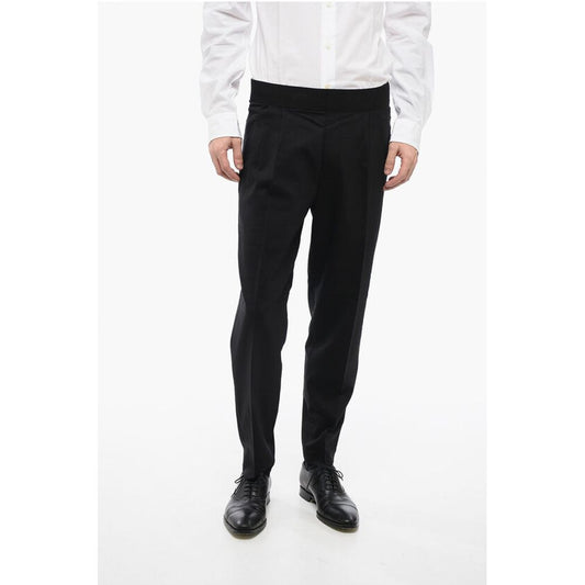 Neil Barrett Tapered Fit Virgin Wool Blend Pants with Double Pleat