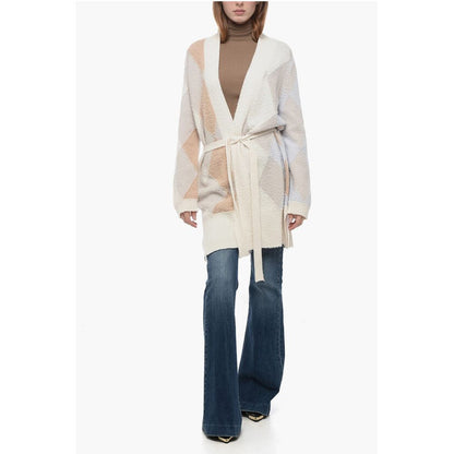 ArchivioB Casentino Wool Long Cardigan with Geometric Motif