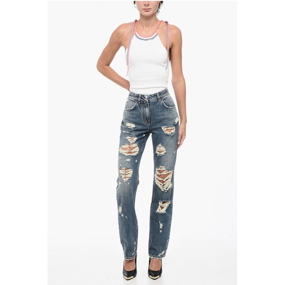 Givenchy Distressed Cotton Slim Fit Denims with Jewel Details 18cm