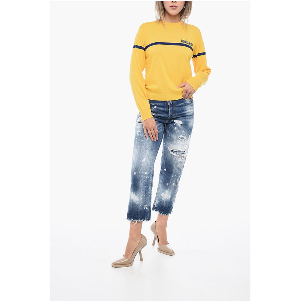 Dsquared² Crew Neck Virgin Wool Sweater with Embroidered Logo