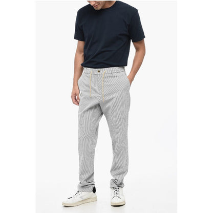 Berwich Two-Tone Striped Casual Pants with Elastic Waistband