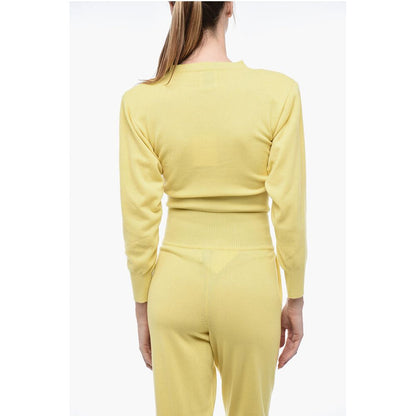 Art Essay Cashmere Crop Sweater with Padded Shoulders