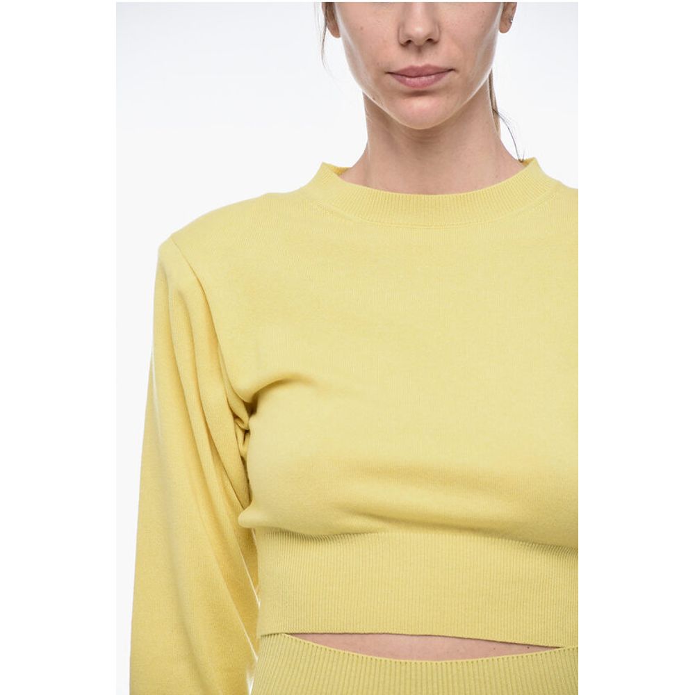 Art Essay Cashmere Crop Sweater with Padded Shoulders