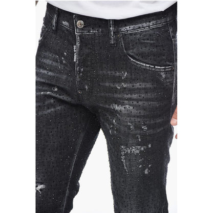Dsquared² All-Over Rhinestoned Skater Fit Denims 14cm